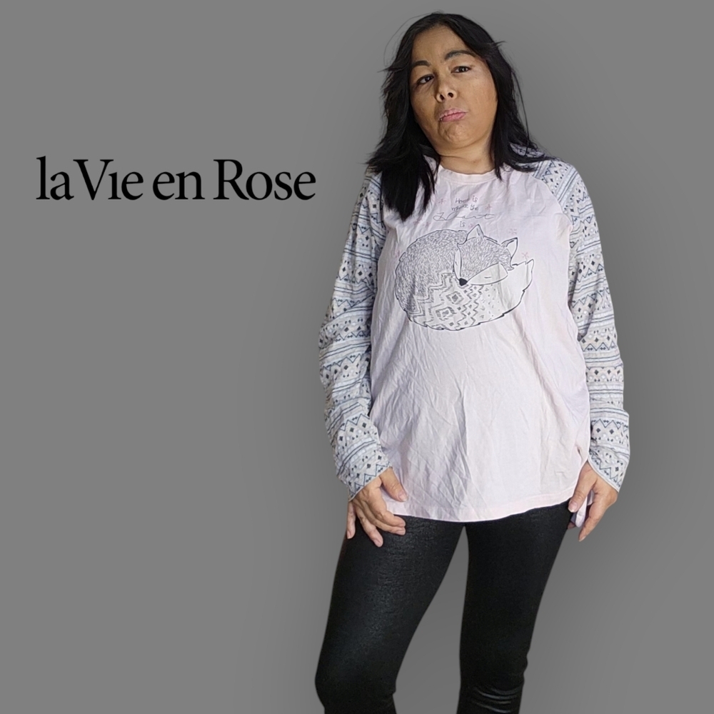 LA VIE EN ROSE WOMENS SIZE L/G Fox Home Is Where The Heart Is Pajama Top - Picture 3 of 9